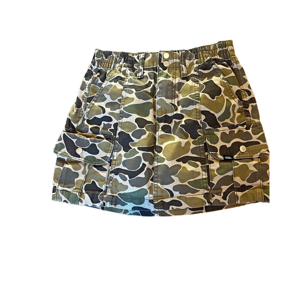 VANS XS Camouflage Cargo Short Skirt Green Black Pockets Button Y2K, Gorpcore